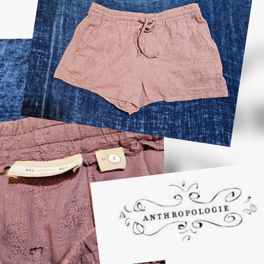 Anthropologie Hei Hei Lilac Purple Embroidered Pull On Shorts Small